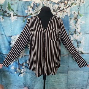 Torrid collarless loose button down striped shirt